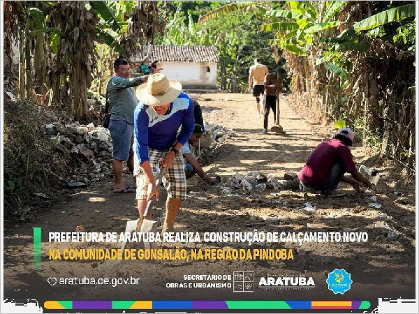 PREFEITURA DE ARATUBA REALIZA  CONSTRUÇÃO DE CALÇAMENTO NOVO NA COMUNIDADE DE GONSALÃO , NA REGIÃO DA PINDOBA